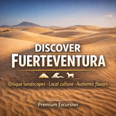 DESCUBRE FUERTEVENTURA Texto promocional sobre Fuerteventura con imágenes de paisajes, cultura y sabores locales.